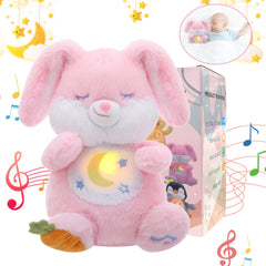 MILEGI breathing bunny plush with soft velvet for calming snuggles at bedtime.