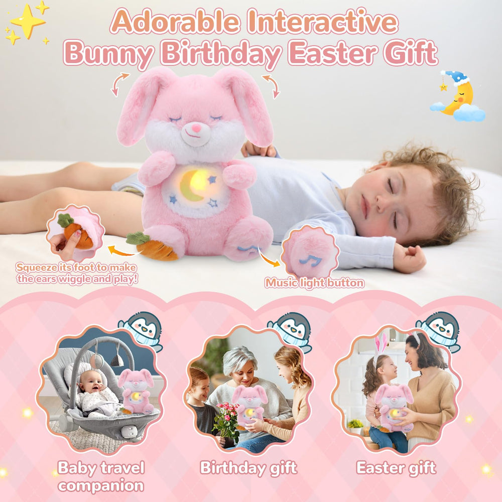 MILEGI breathing bunny with soft ambient lighting enhances a gentle sleep atmosphere.