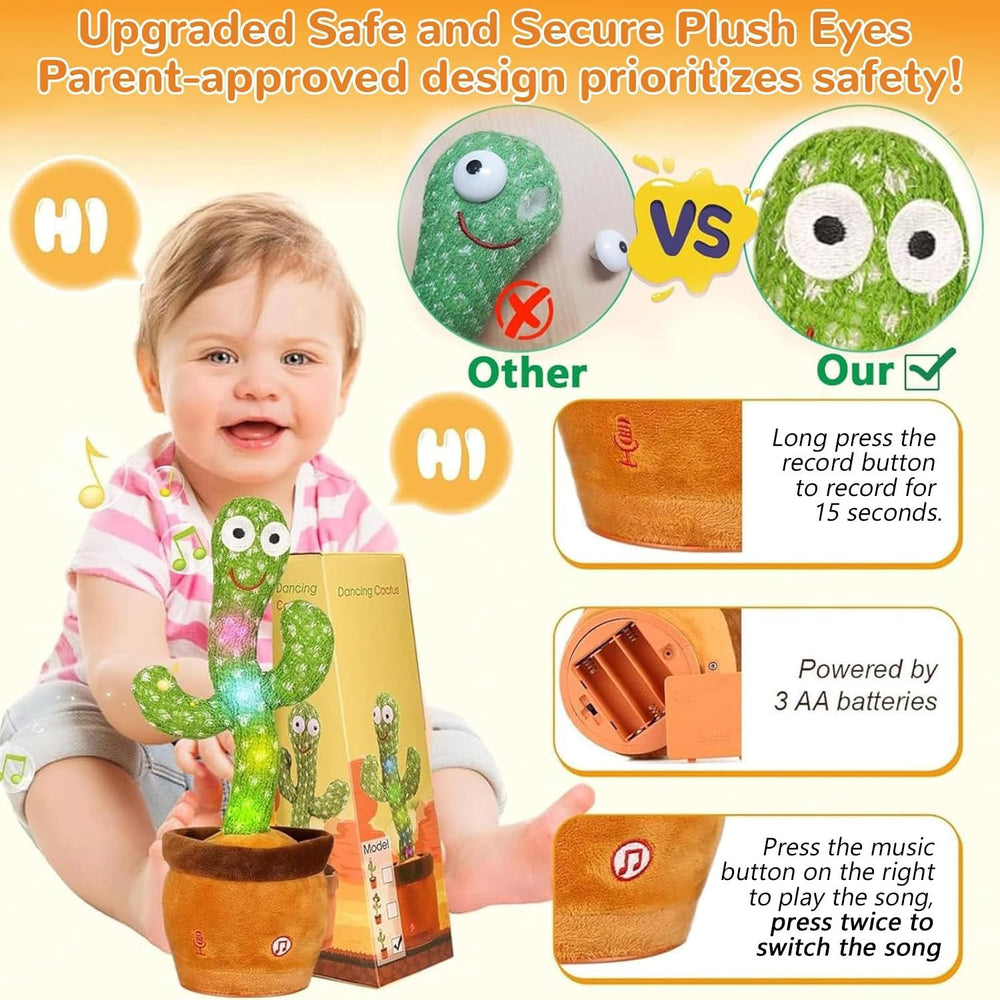 MILEGI cactus toy features LED lights to captivate attention during tummy time.