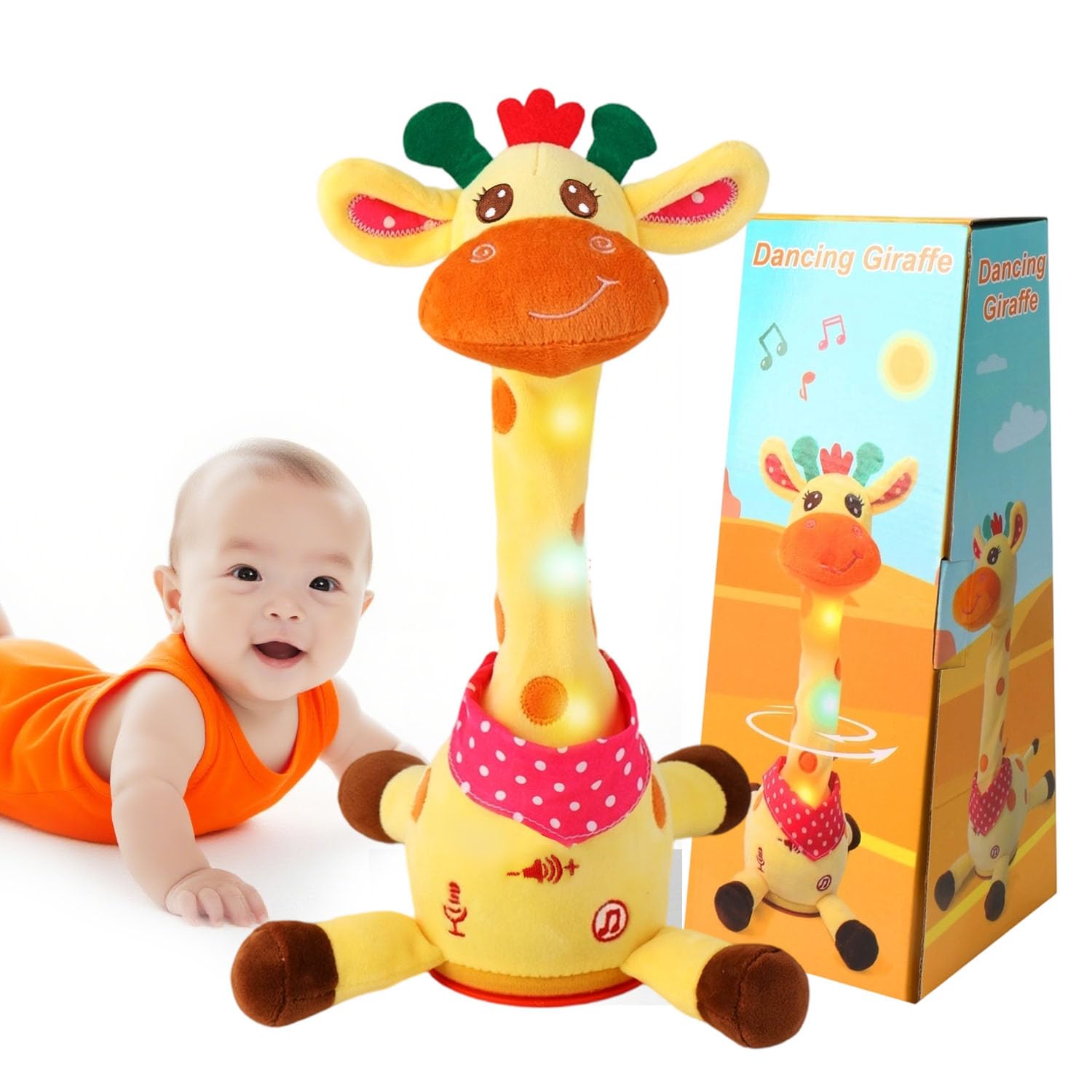MILEGI dancing talking giraffe toy captivates babies with movement and songs.