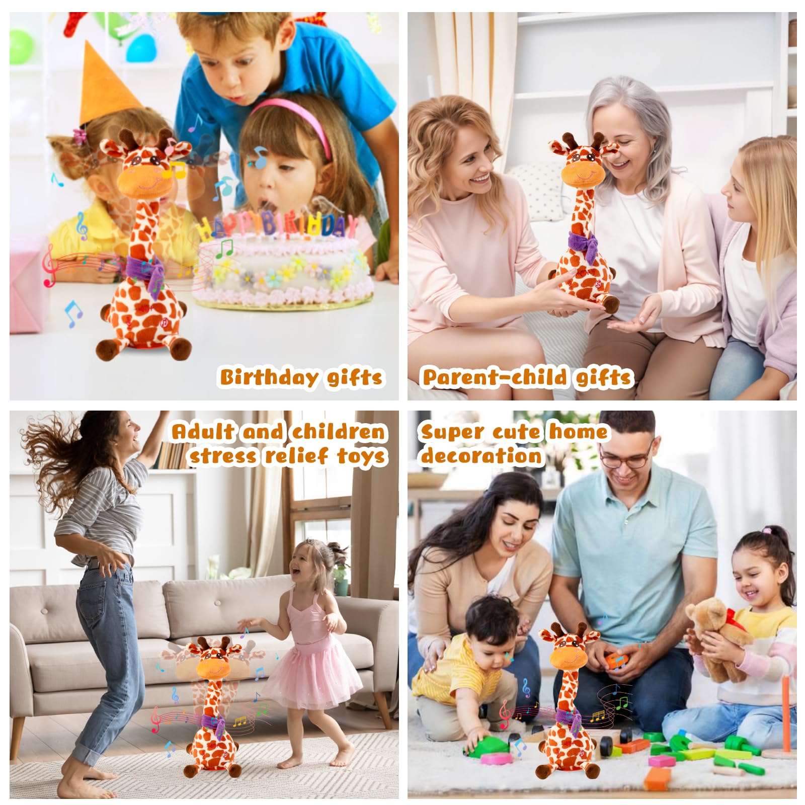 MILEGI giraffe plush with soft fabric and bright colors for sensory exploration