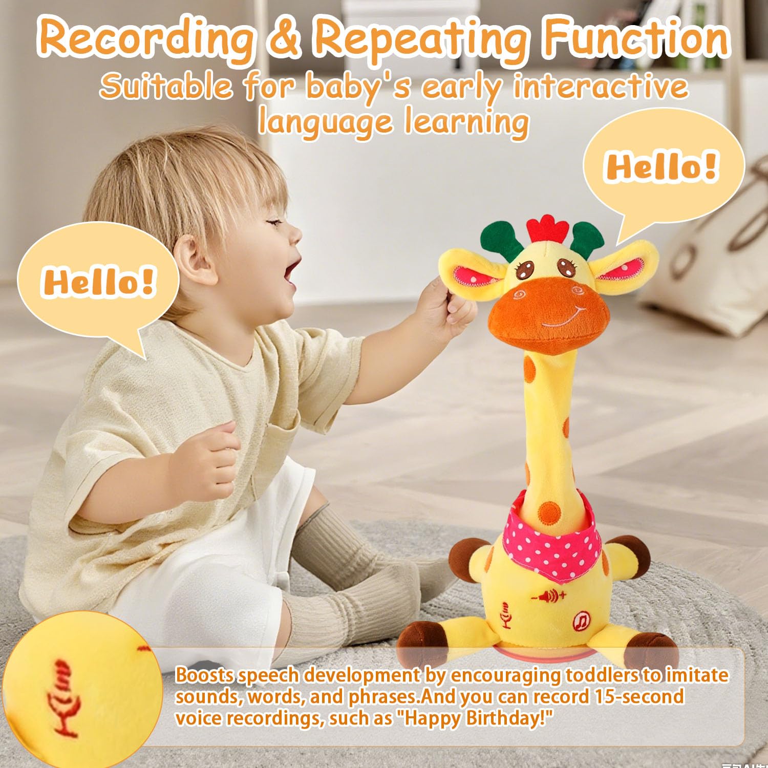 MILEGI recording and repeat feature captures child words for laughter.