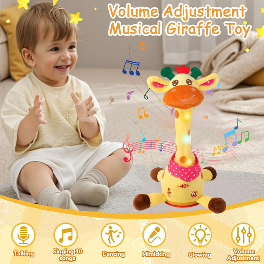MILEGI tummy-time giraffe toy encourages lifting heads during tummy time.