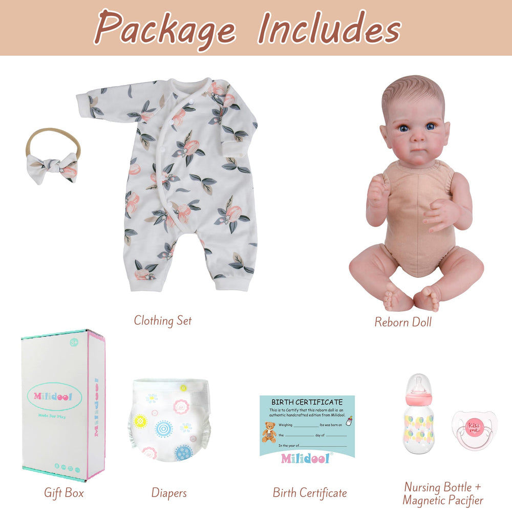 Milidool reborn doll - newborn-size clothes for easy styling.