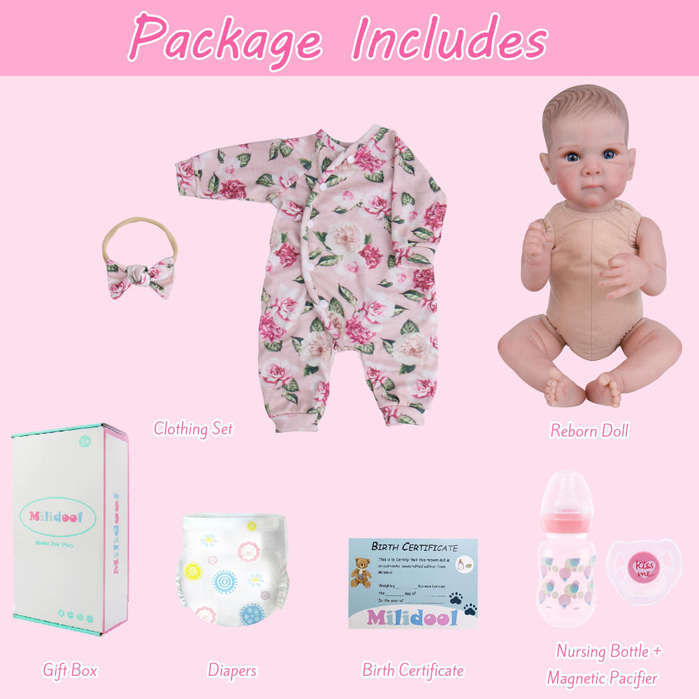 Milidool Realistic Reborn Baby Doll in dress-up poseable mode for daily pretend play