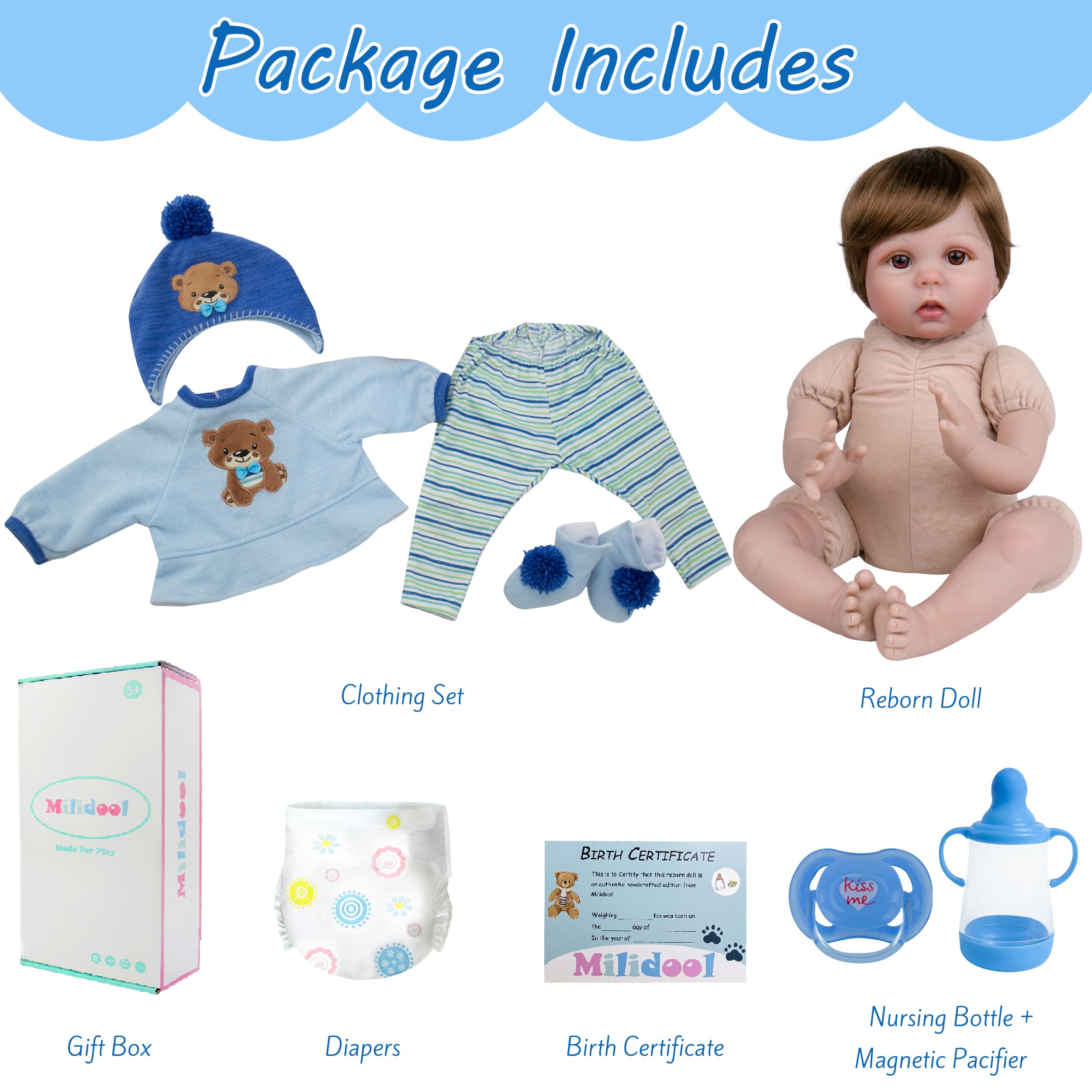 Milidool teddy outfit and accessories enable realistic caregiving.