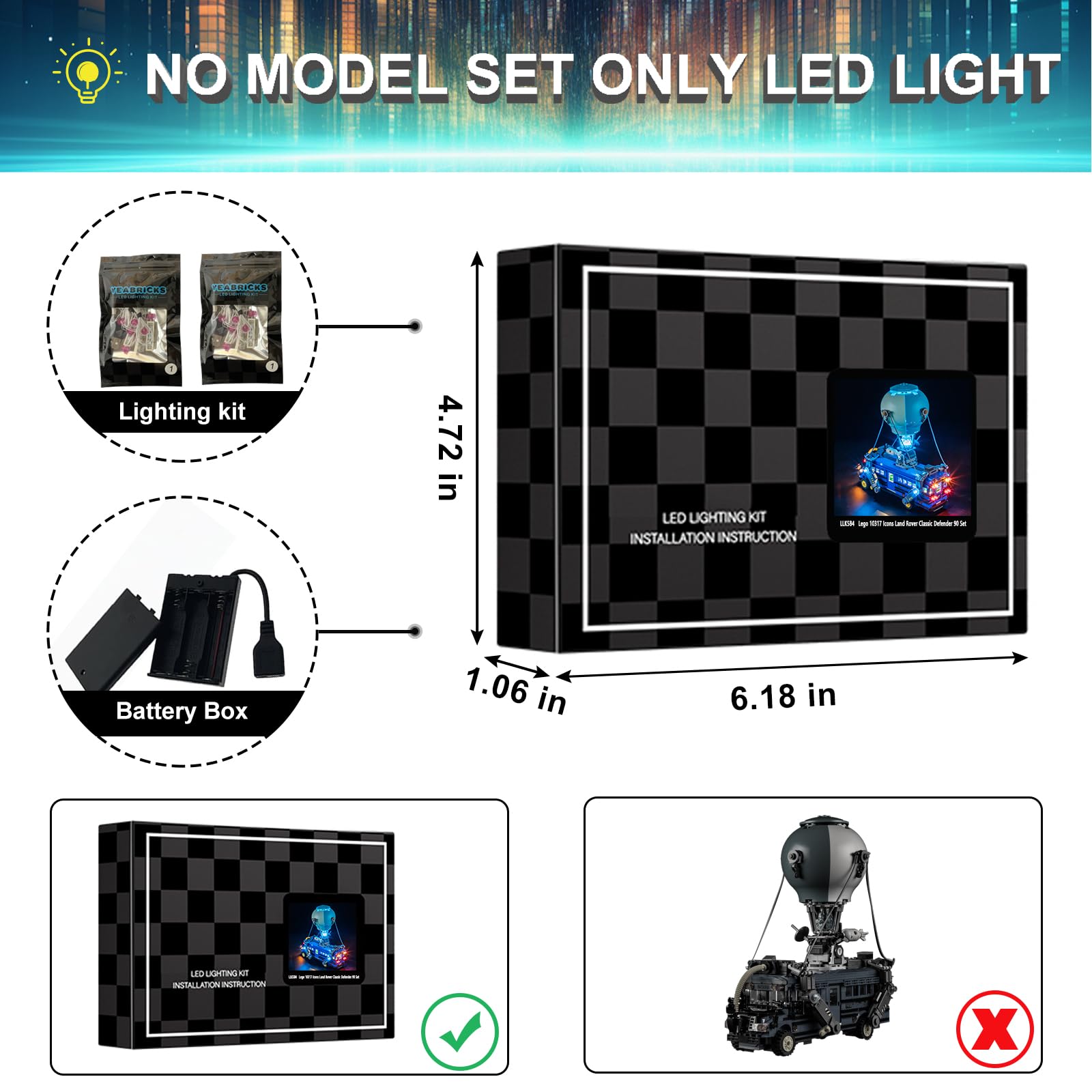 Mililier LED light kit for Lego Battle Bus 77073 — QR-guided installation guide.