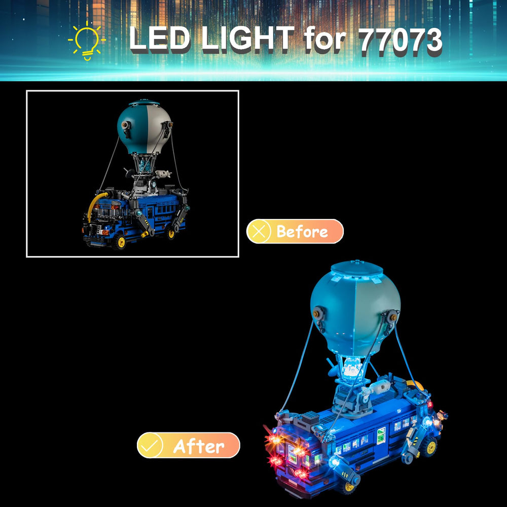 Mililier LED light kit for Lego Battle Bus 77073 — USB power for easy setup.