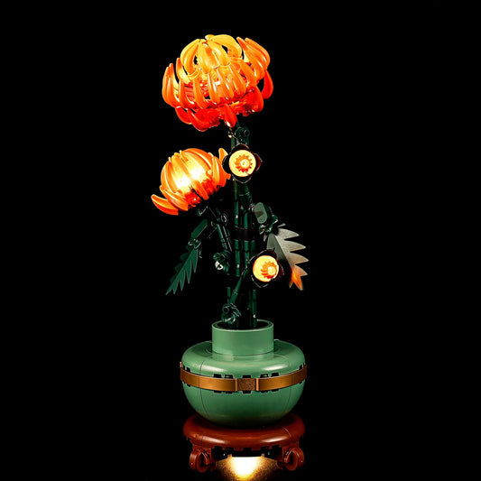 Mililier LED light kit unboxed with Lego 10368 Chrysanthemum for bright display