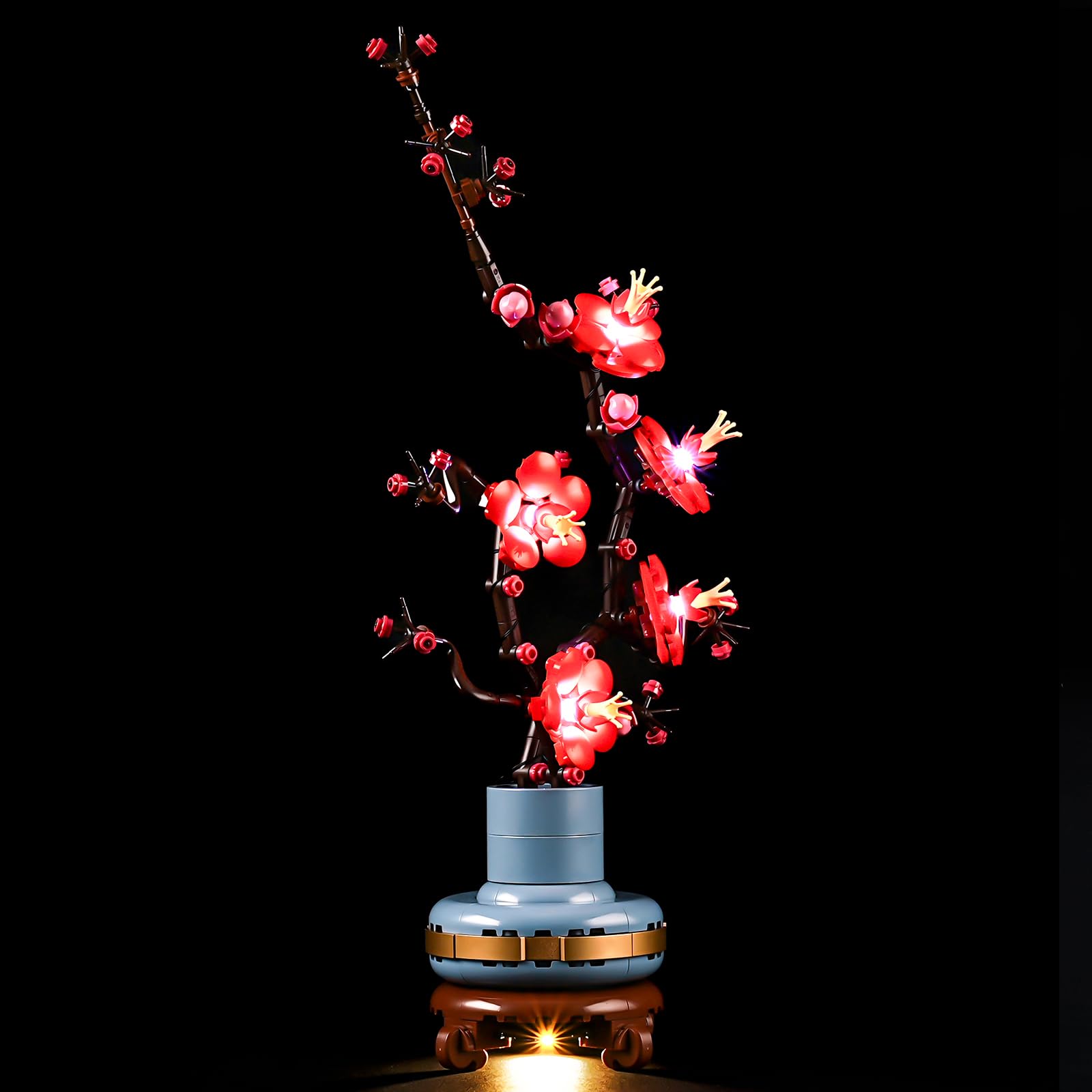 Mililier LED light module illuminates Lego 10369 Plum Blossom with bright, even illumination.
