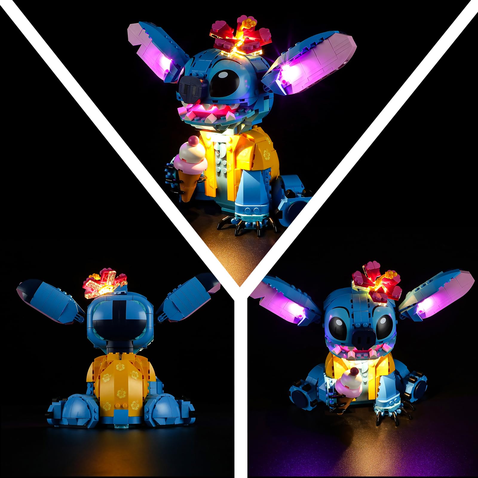 Mililier LED light kit for Lego Stitch set supports USB power or battery usage.