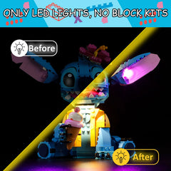 Mililier LED light kit for Lego Stitch set wiring hidden for a tidy build.