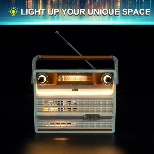Mililier LED kit for Lego 10334 Retro Radio, side view highlights details.