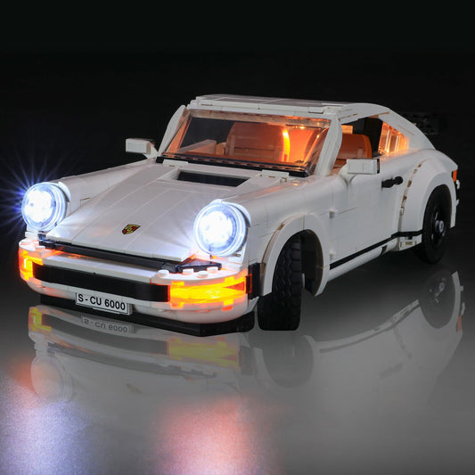 Mililier Porsche 911 LED kit front view with vibrant glow for display