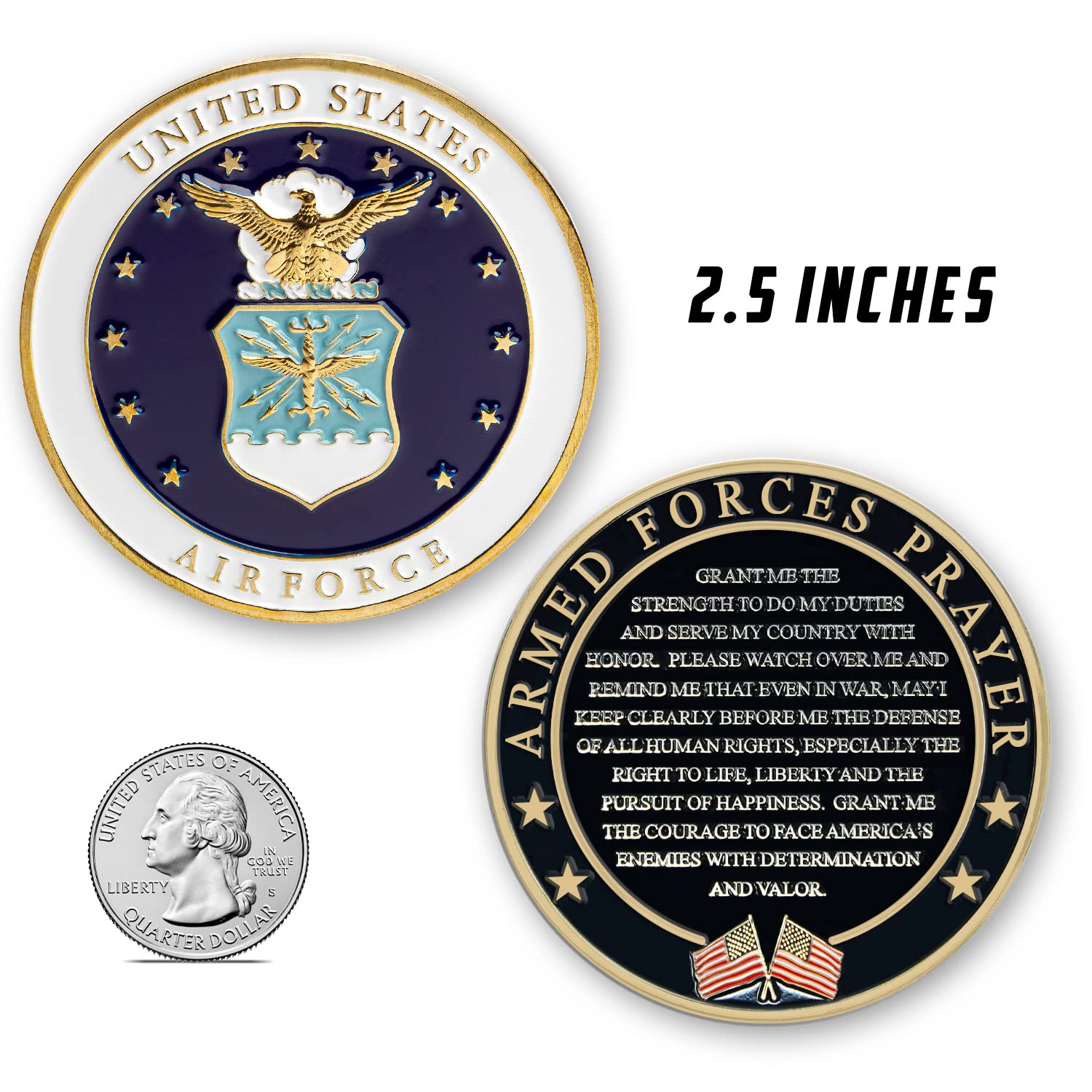 Military Gift Shop Air Force Prayer Coin back shows Armed Forces Prayer for encouragement.