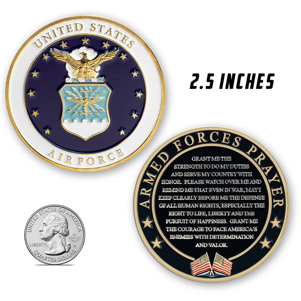 Military Gift Shop Air Force Prayer Coin back shows Armed Forces Prayer for encouragement.