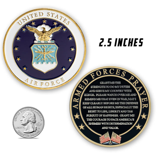 Military Gift Shop Air Force Prayer Coin back shows Armed Forces Prayer for encouragement.