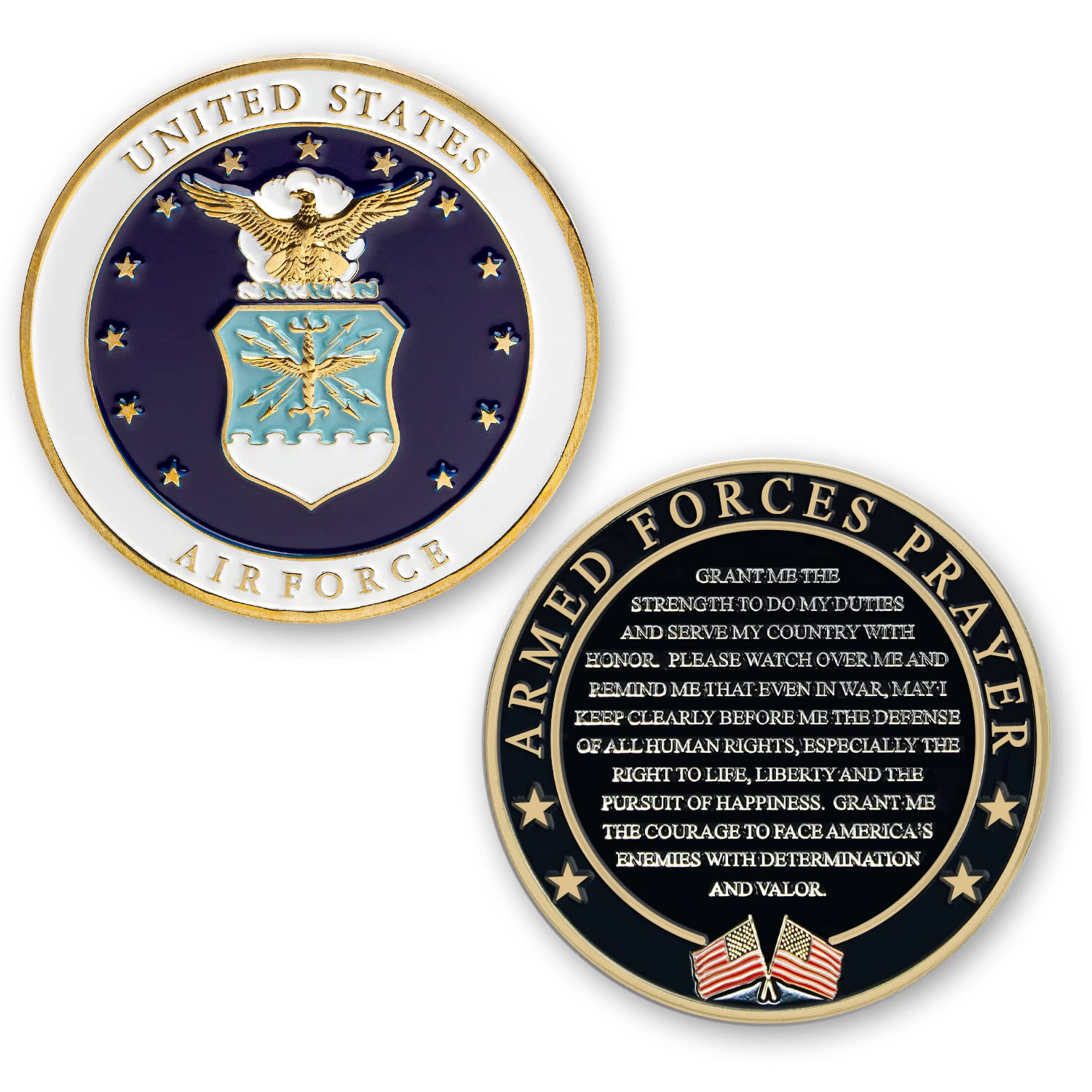 Military Gift Shop Air Force Prayer Coin front emblem for daily pride and display.