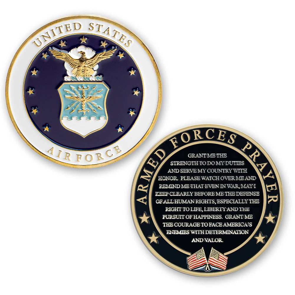 Military Gift Shop Air Force Prayer Coin front emblem for daily pride and display.