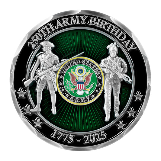 Military Gift Shop coin reverse showing Continental and modern soldiers.