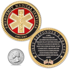 Military Gift Shop EMS-EMT Prayer Coin closeup craftsmanship detail shows quality.