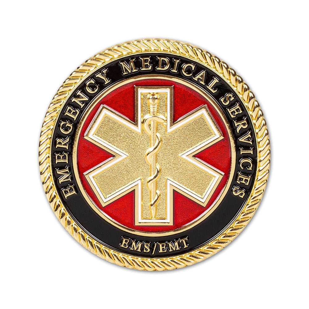 Military Gift Shop EMS-EMT Prayer Coin side engraving highlighting durable keepsake.
