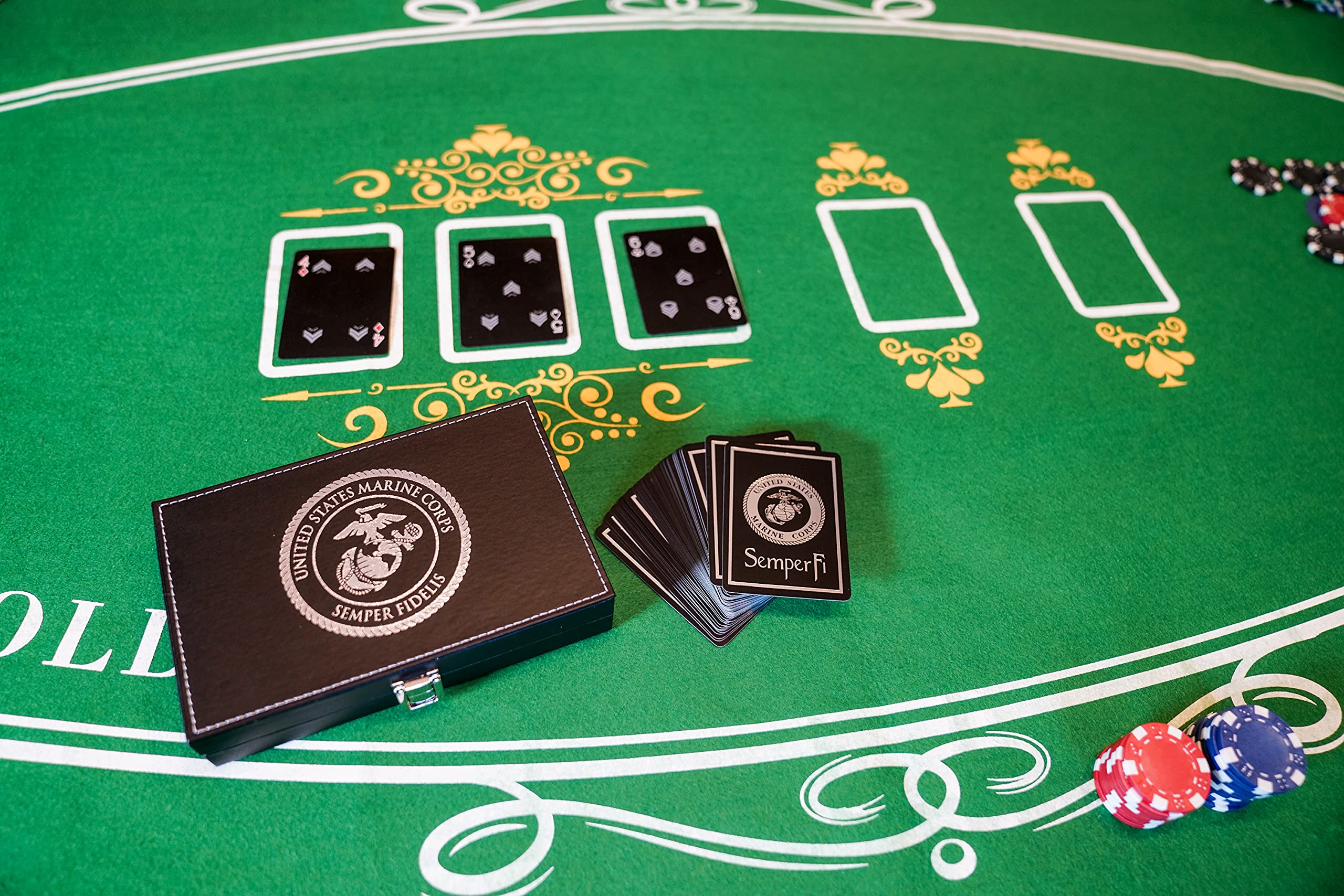 Silver hot-stamped Marine logo on the case adds a subtle, refined touch