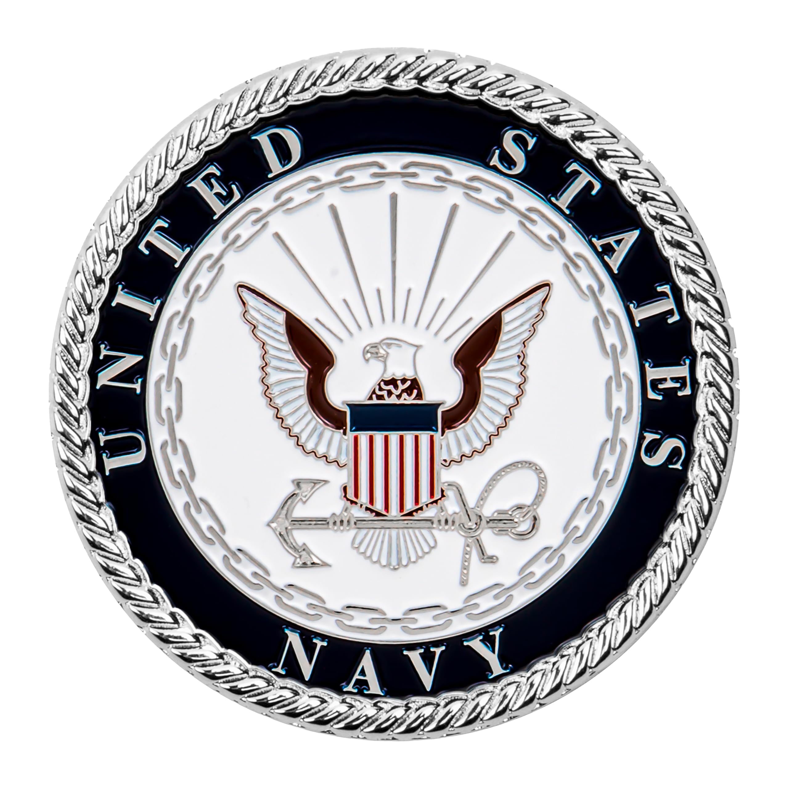 Military Gift Shop Navy crest display stand for an elegant, ready-to-show coin presentation.
