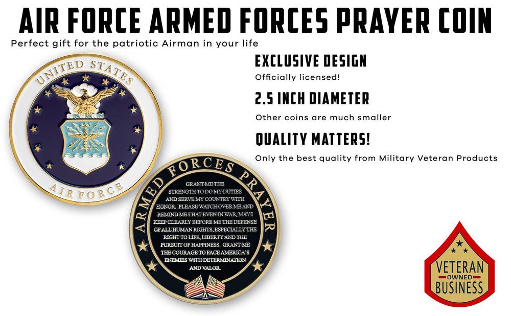 Military Gift Shop USAF Valor Coin front highlights 3D color detail for premium display.