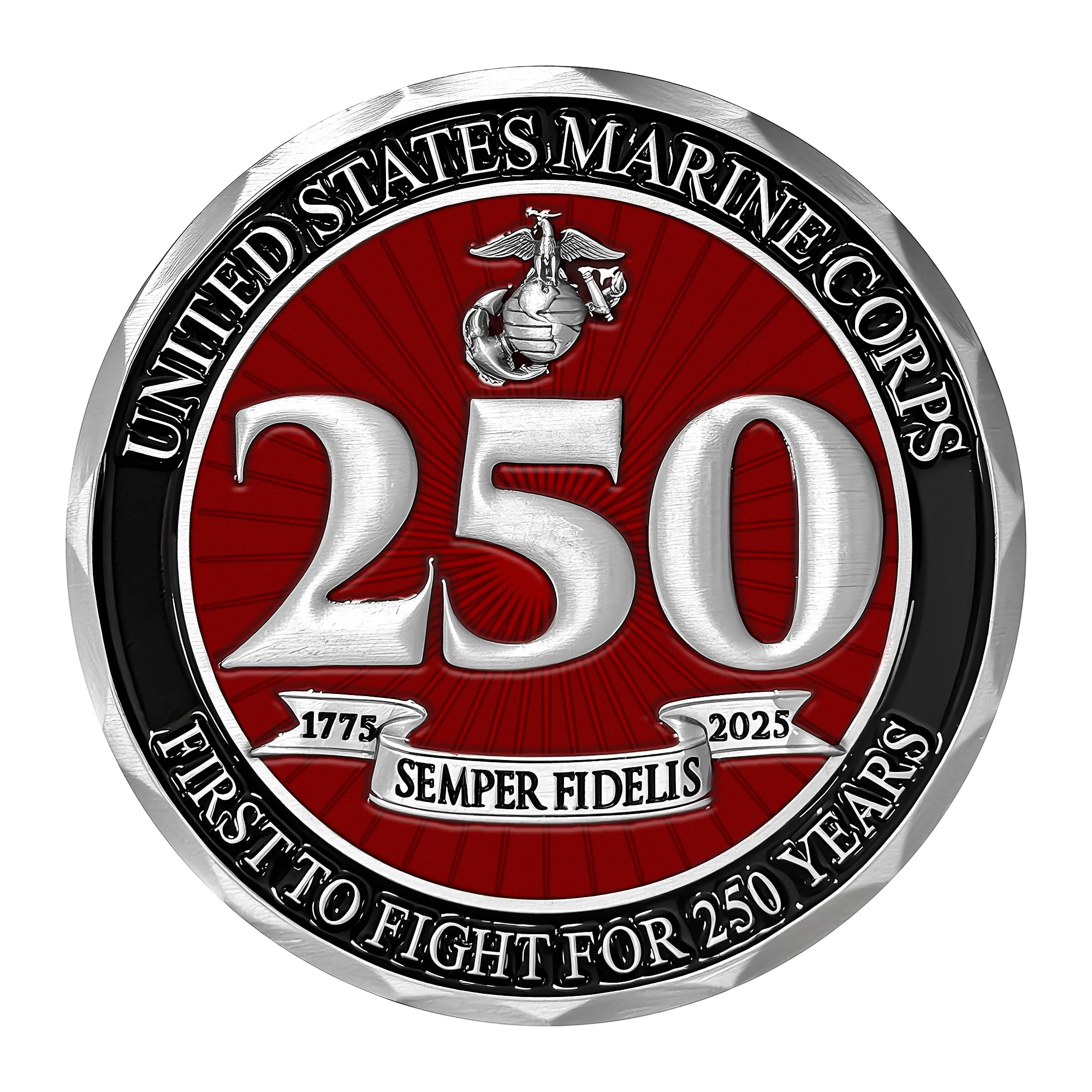 Military Gift Shop USMC 250th die-struck detail showcases craftsmanship.