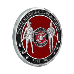 Military Gift Shop USMC 250th side view shows coin thickness.