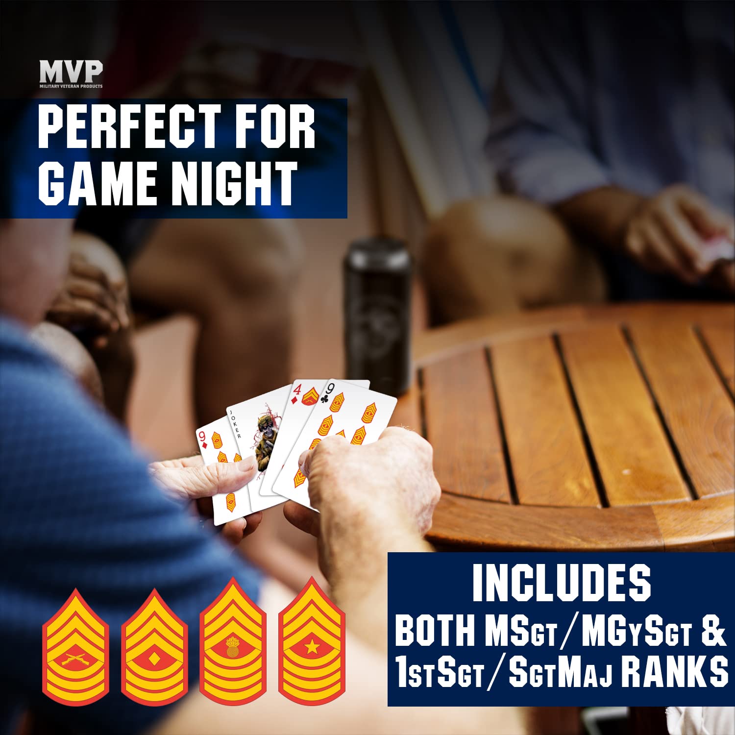 Durable stock USMC playing cards from Military Gift Shop for long-lasting game nights.