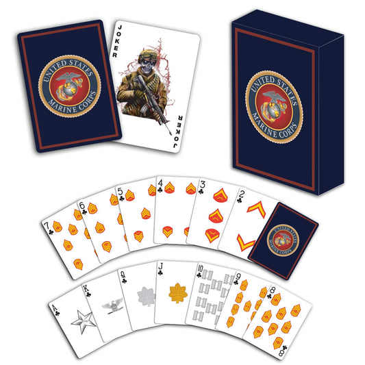 Military Gift Shop USMC playing cards feature rank insignia for authentic Marine gameplay.
