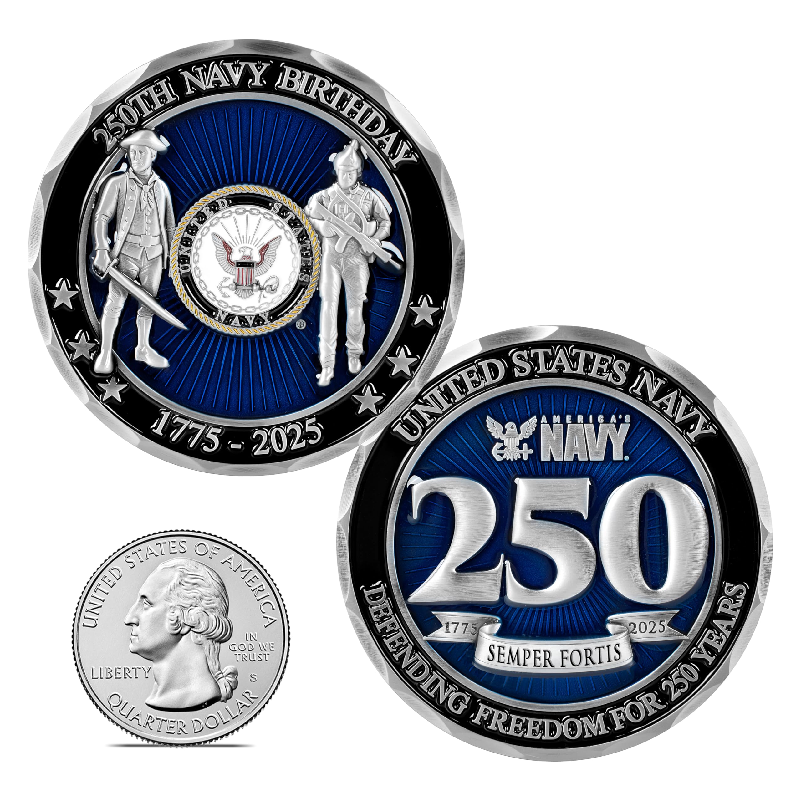 Military Gift Shop USN 250th coin 250 engraving detail