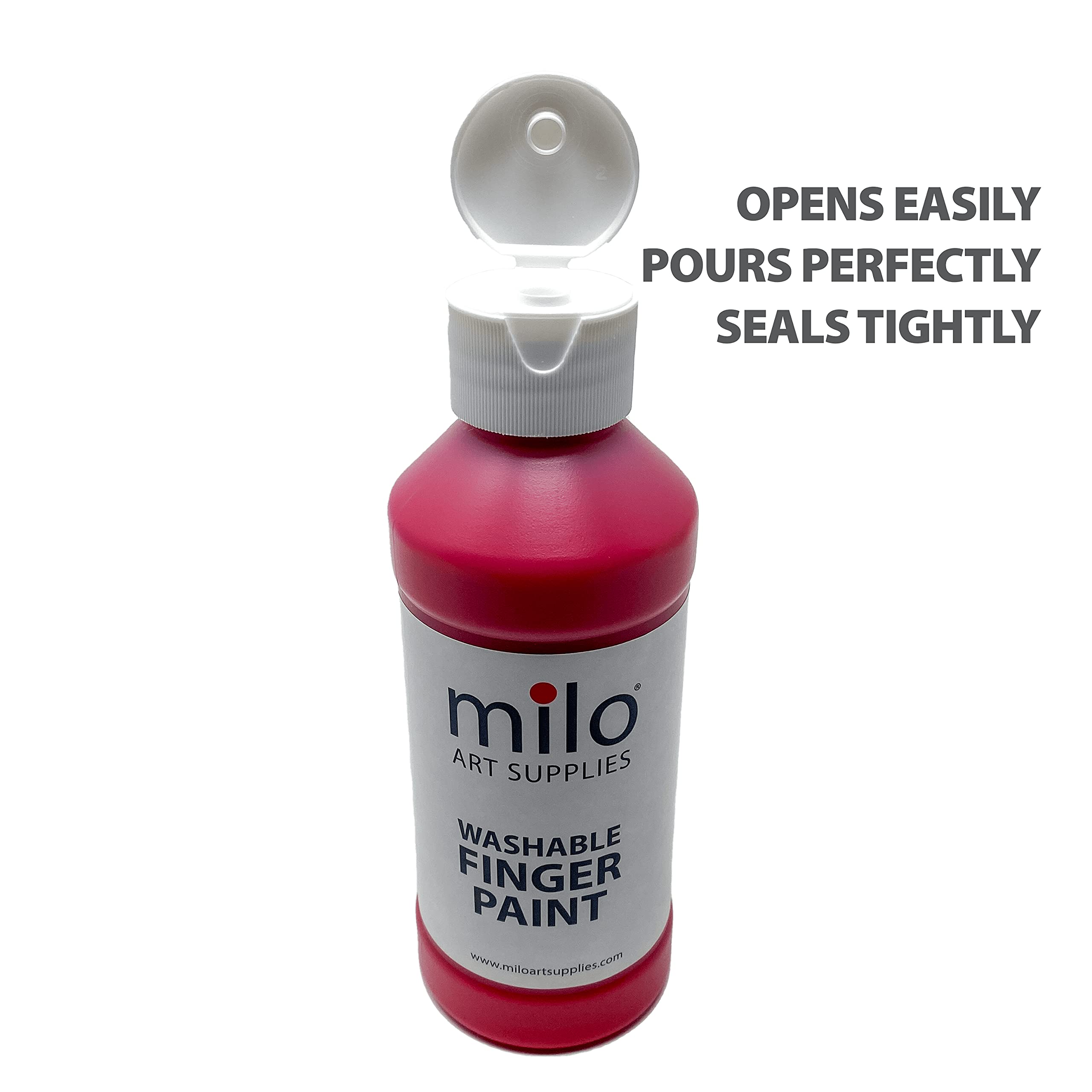 Milo paints used for kids' art projects on various surfaces.