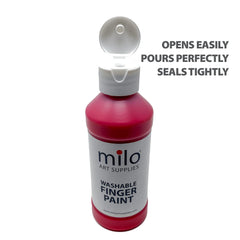Milo paints used for kids' art projects on various surfaces.