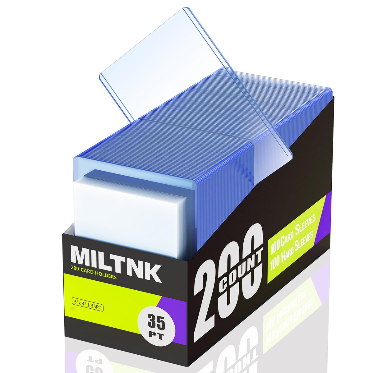 MILTNK 200-pack hard card sleeves — 3x4 fit for secure card storage.