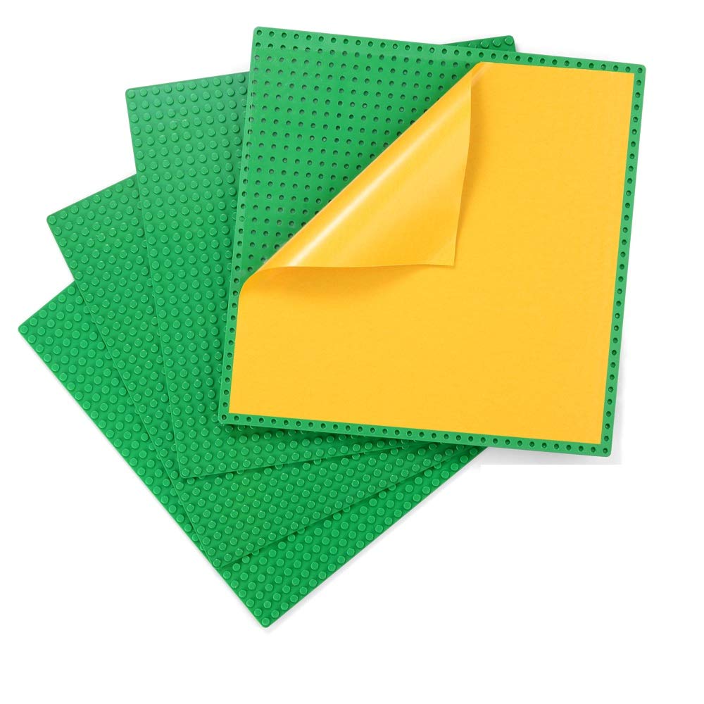 MIMAX Peel-and-Stick Baseplates 10x10 green 4-pack for quick, mess-free play setups.