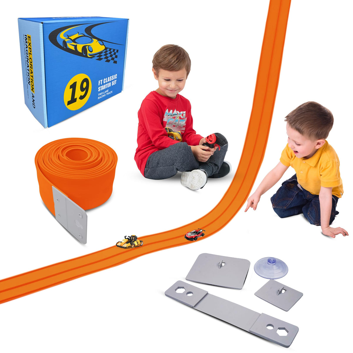 Mimeng Uomo 18ft race track assembly shows customizable layouts for creative play.