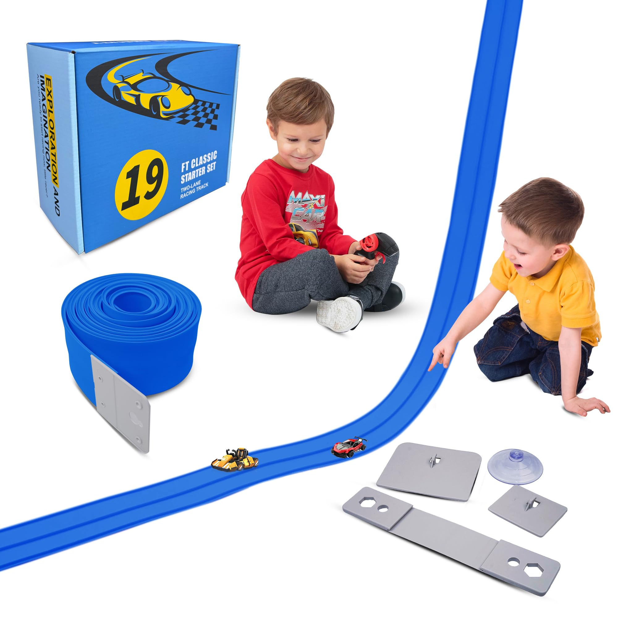 Mimeng Uomo 18ft race track rolled up for easy portability and quick setup.