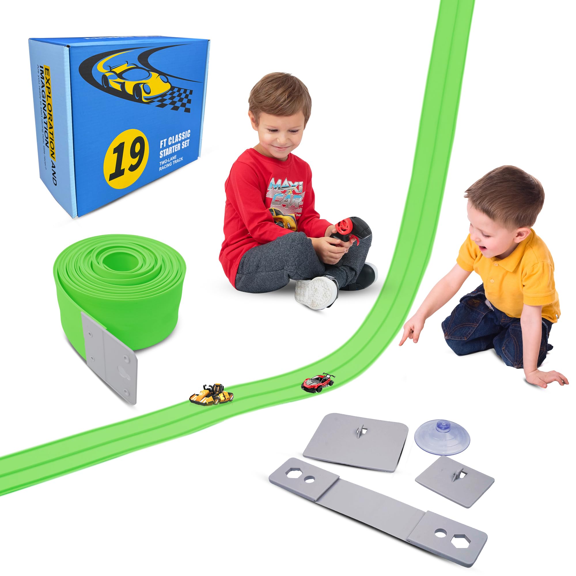 Mimeng Uomo 18ft race track with suction cups for secure placement on windows or walls
