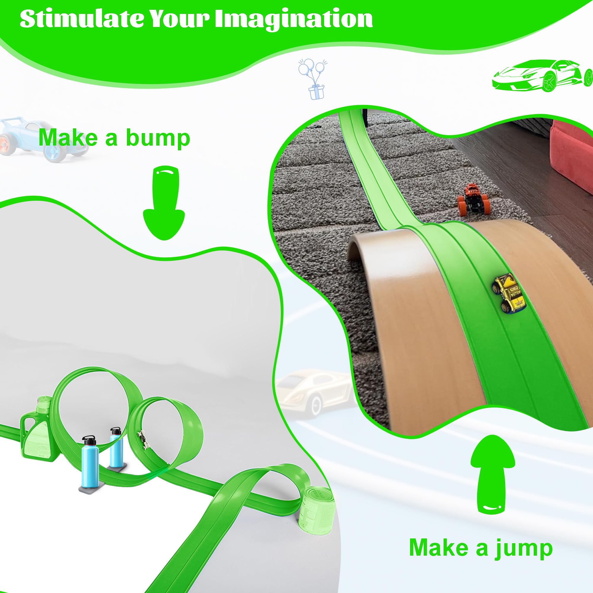 Mimeng Uomo race track rolled up compactly for easy transport and quick setup
