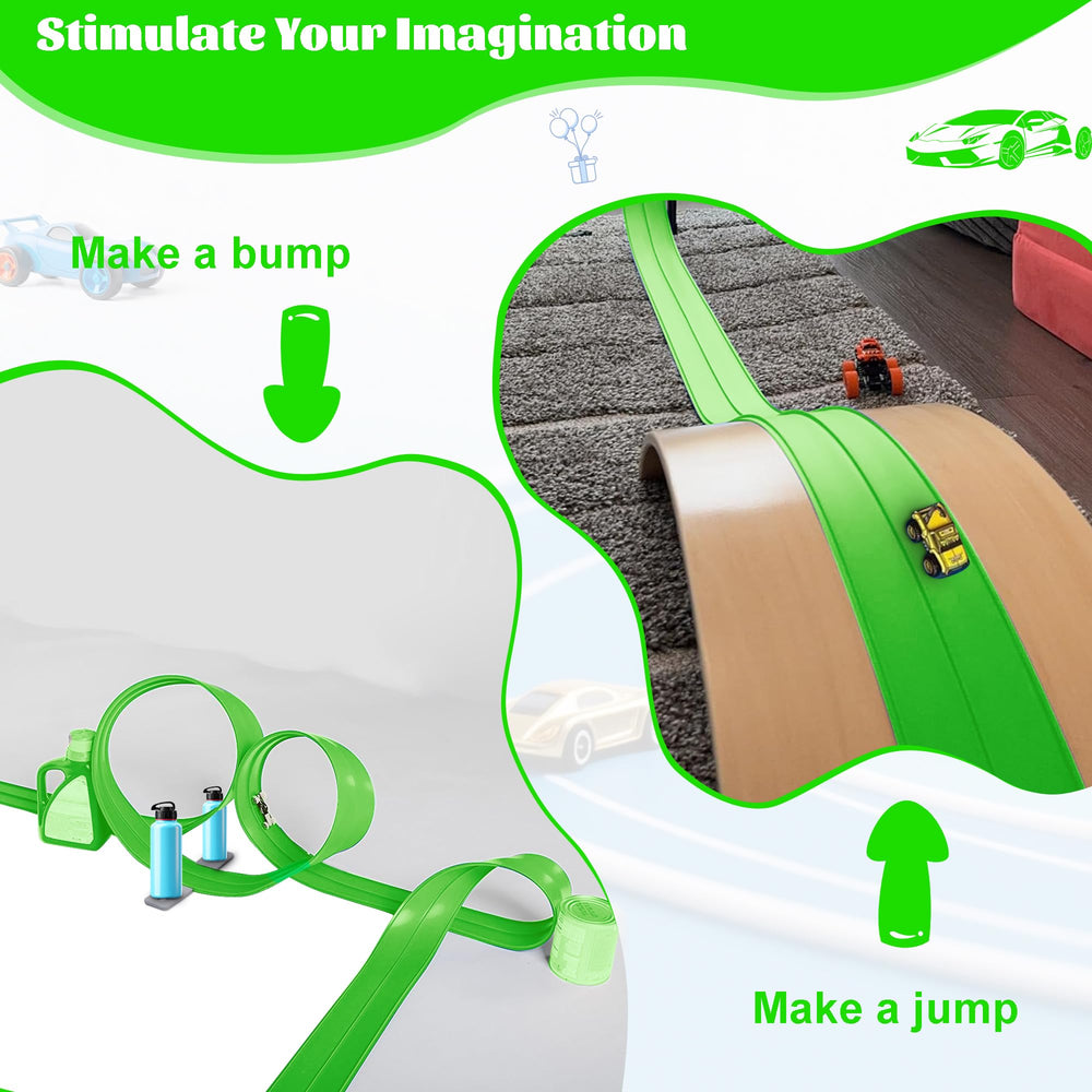 Mimeng Uomo race track rolled up compactly for easy transport and quick setup