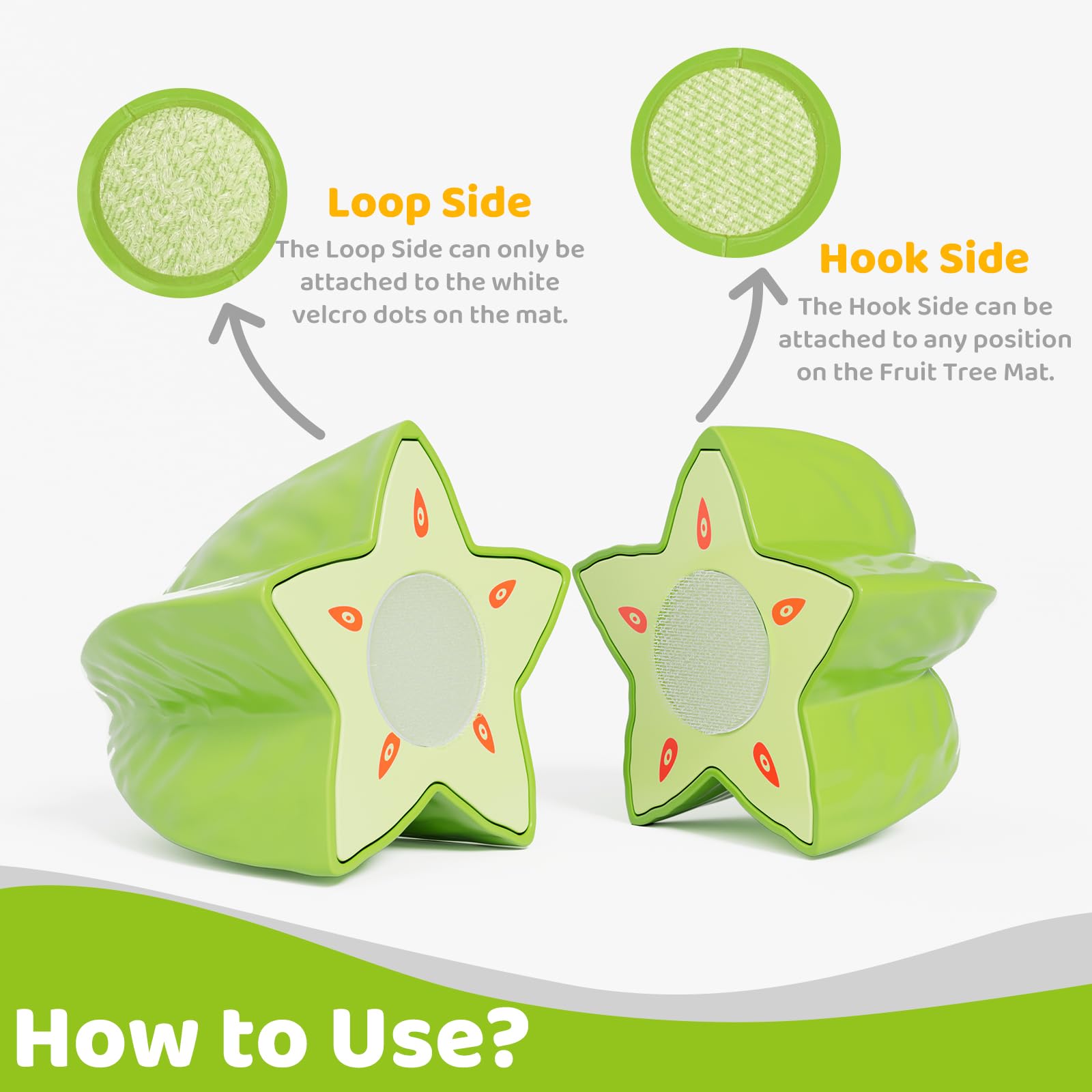 Mimiblooms toy knife and fruits demonstrate safe pretend cutting play.