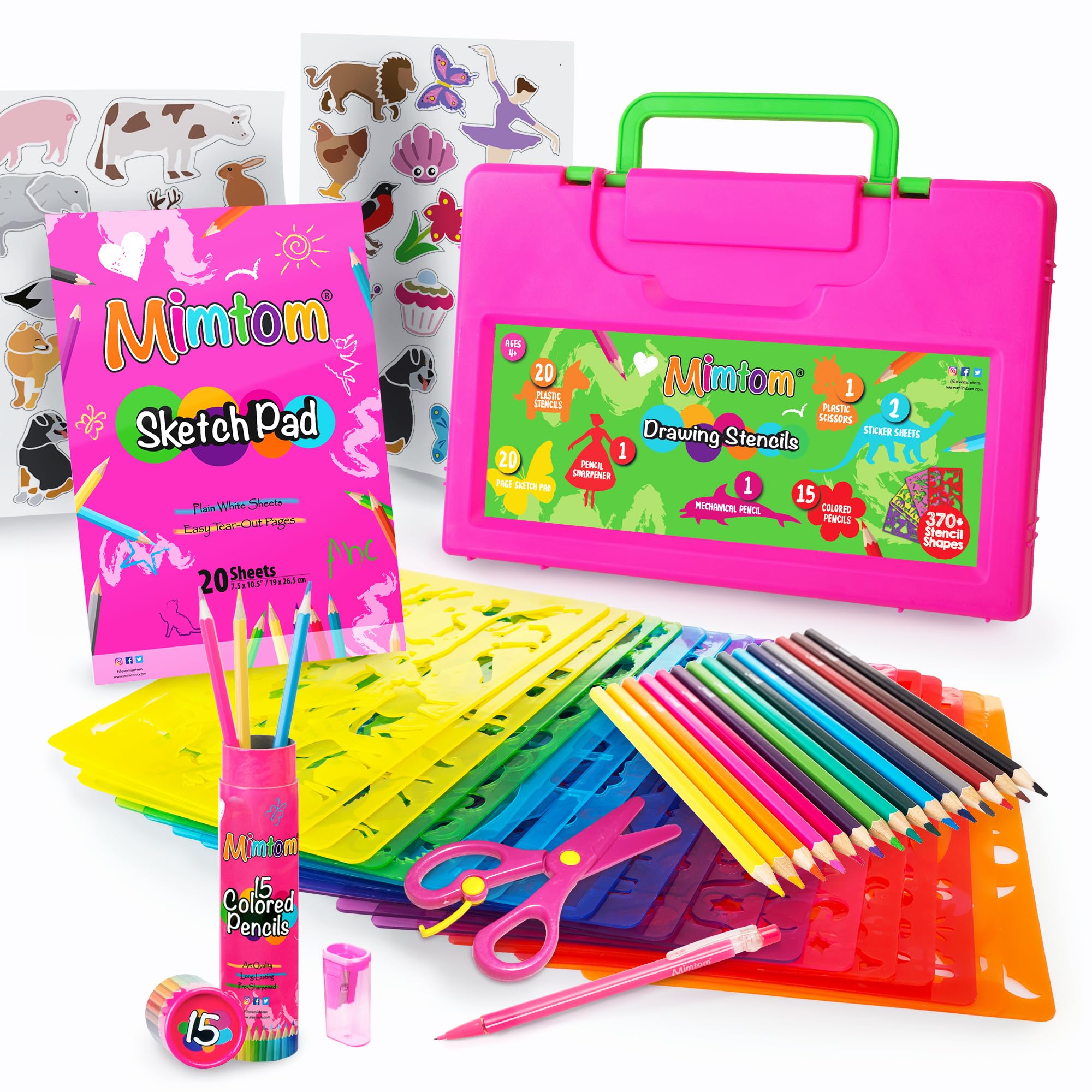 Mimtom drawing stencil kit for kids with 60-piece set keeps art sessions organized.
