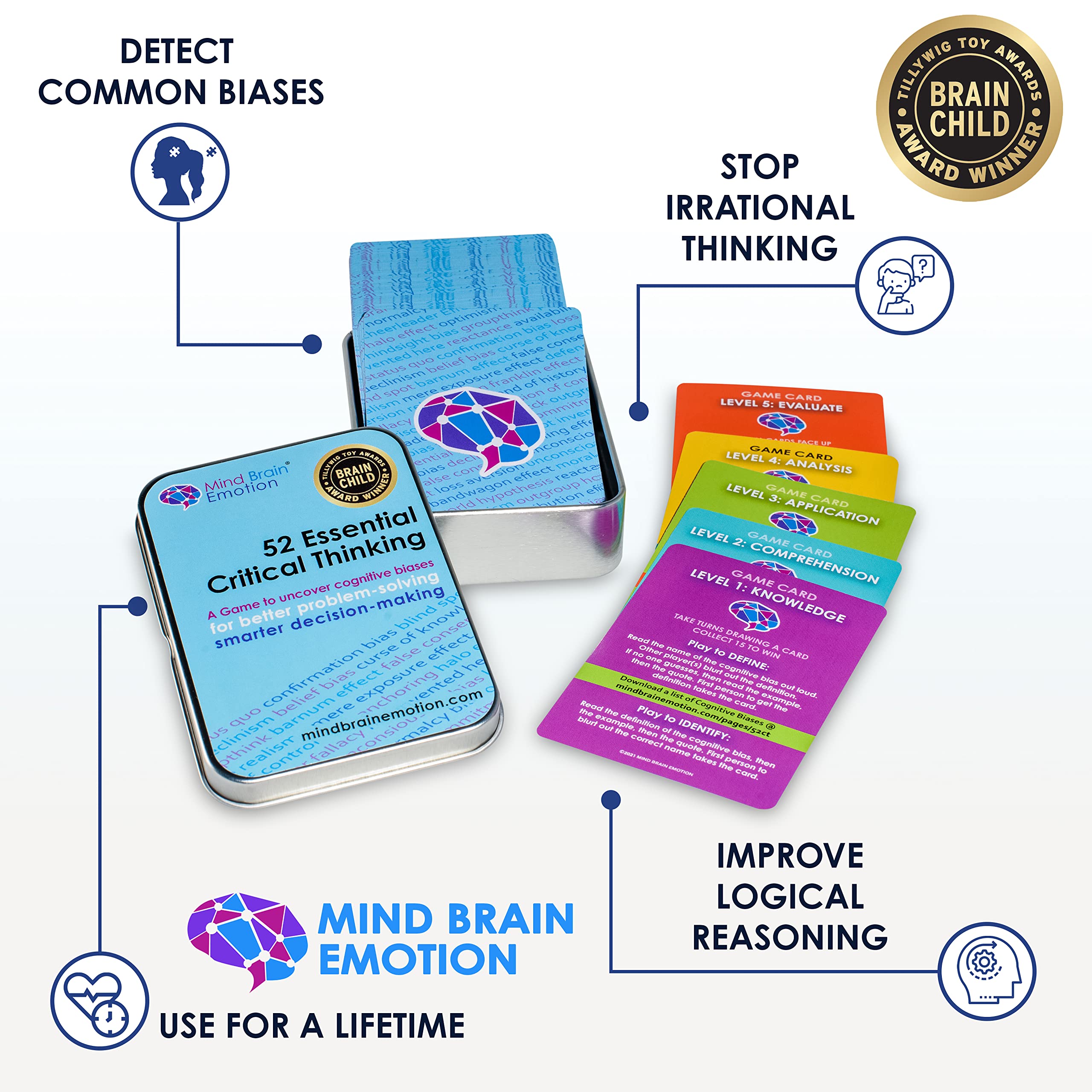 Mind Brain Emotion 52 Essential Critical Thinking deck on table supports hands-on critical discussion.
