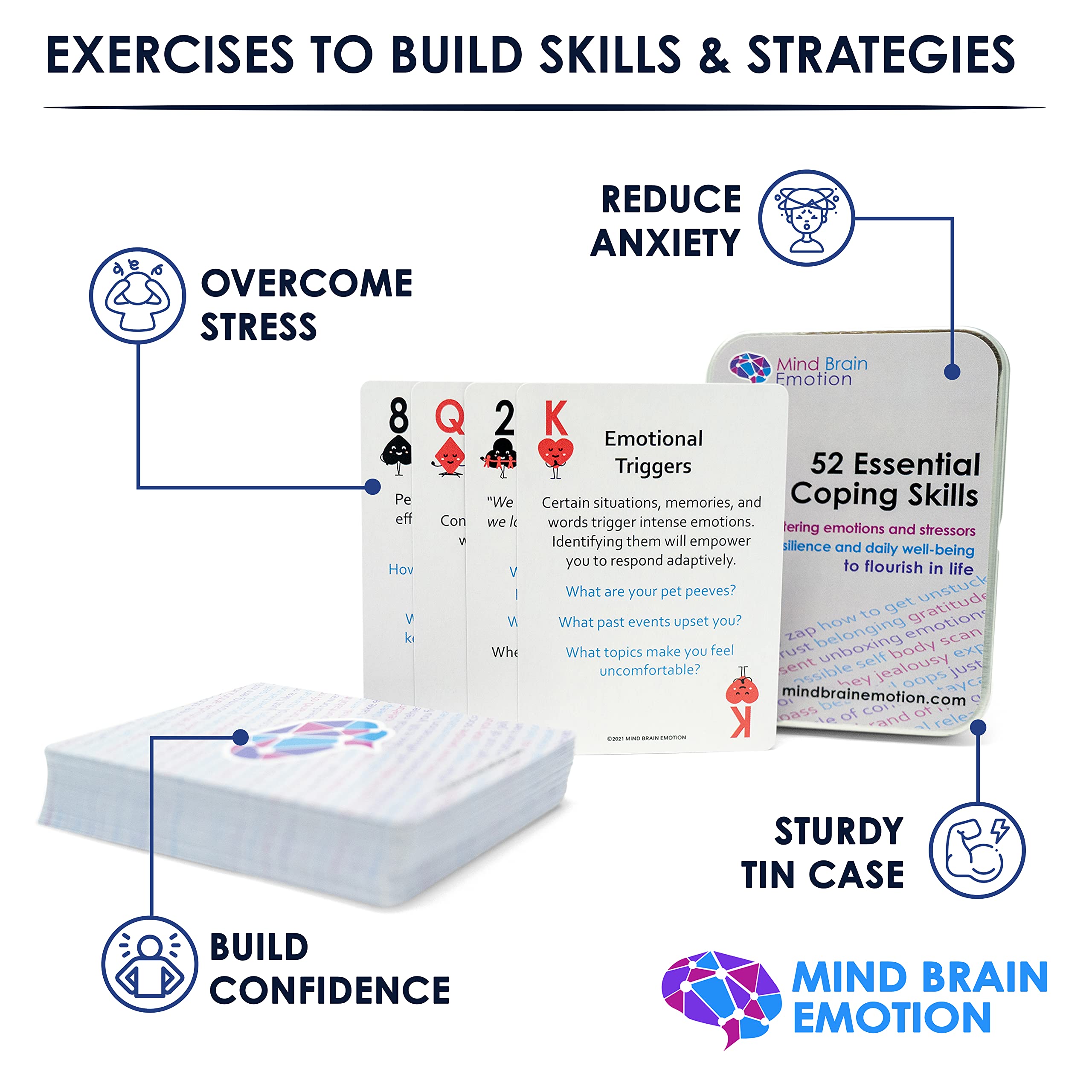 Mind Brain Emotion card single exercise highlighting practical strategies for daily calm and focus.
