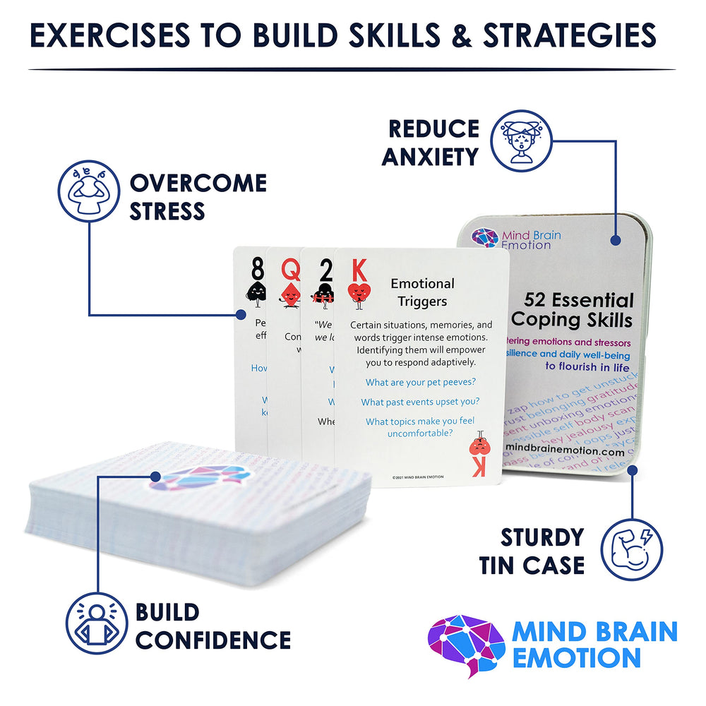 Mind Brain Emotion card single exercise highlighting practical strategies for daily calm and focus.