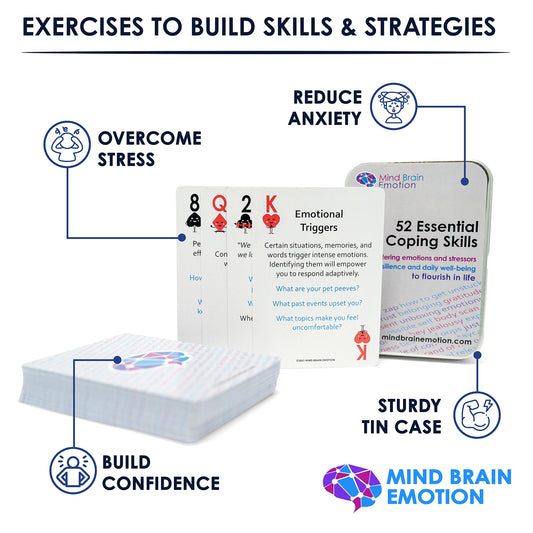 Mind Brain Emotion card single exercise highlighting practical strategies for daily calm and focus.