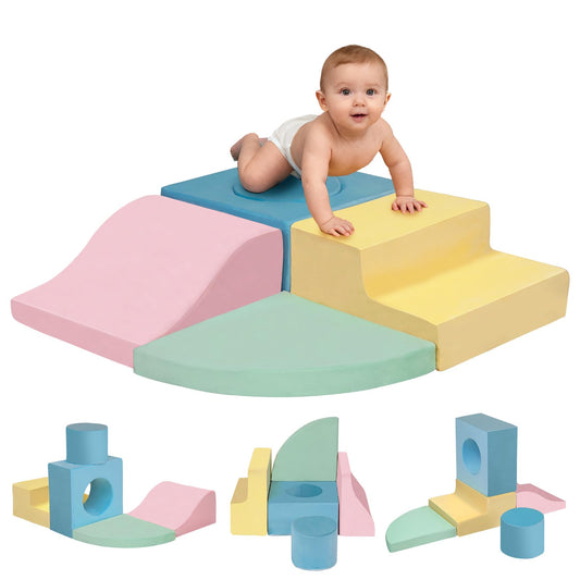 MIND&ACTION foam climbing blocks assembled into a safe indoor toddler gym.